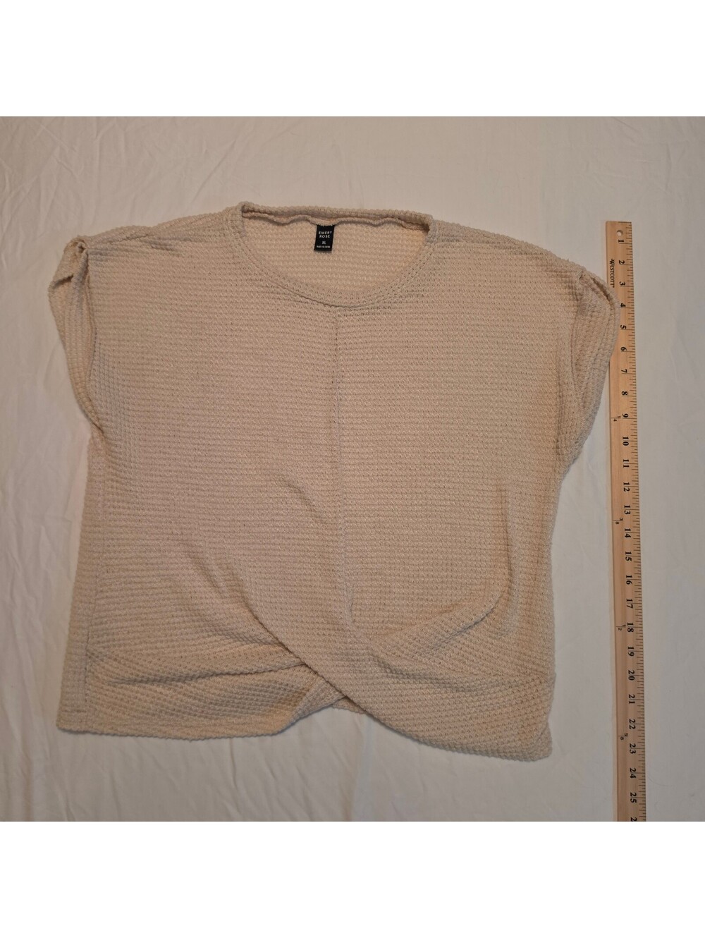 Emery Rose Women's XL Beige Textured Short Sleeve Top